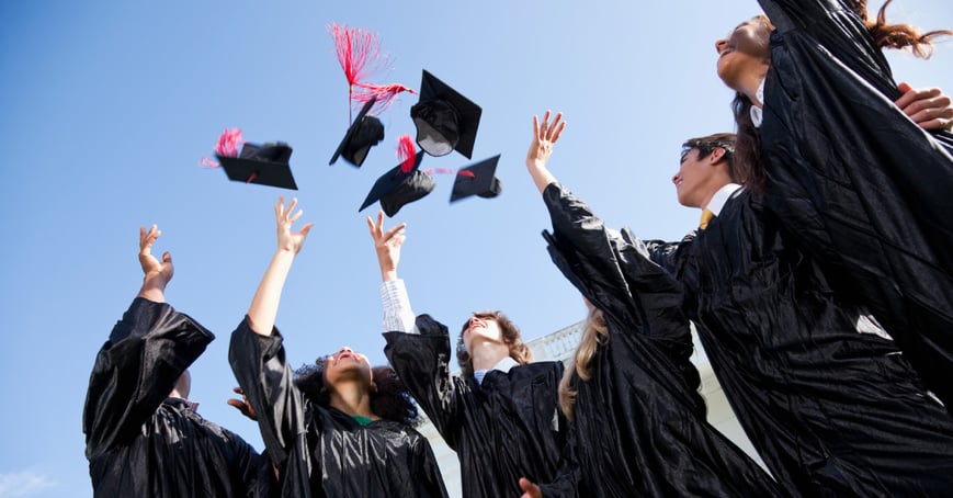 Graduates throwing caps into the air