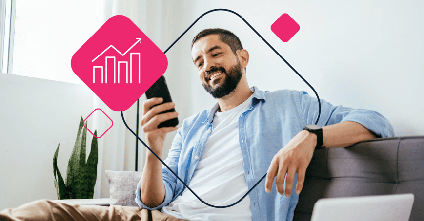 Man looking at phone, planning finances