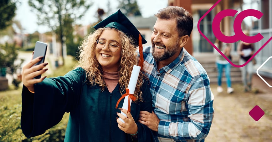 Father and daughter at college graduation